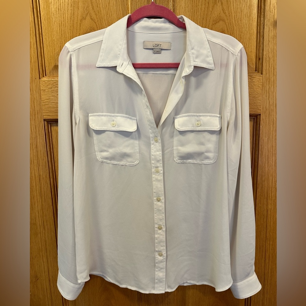 Cream sheer Ann Taylor loft buttondown